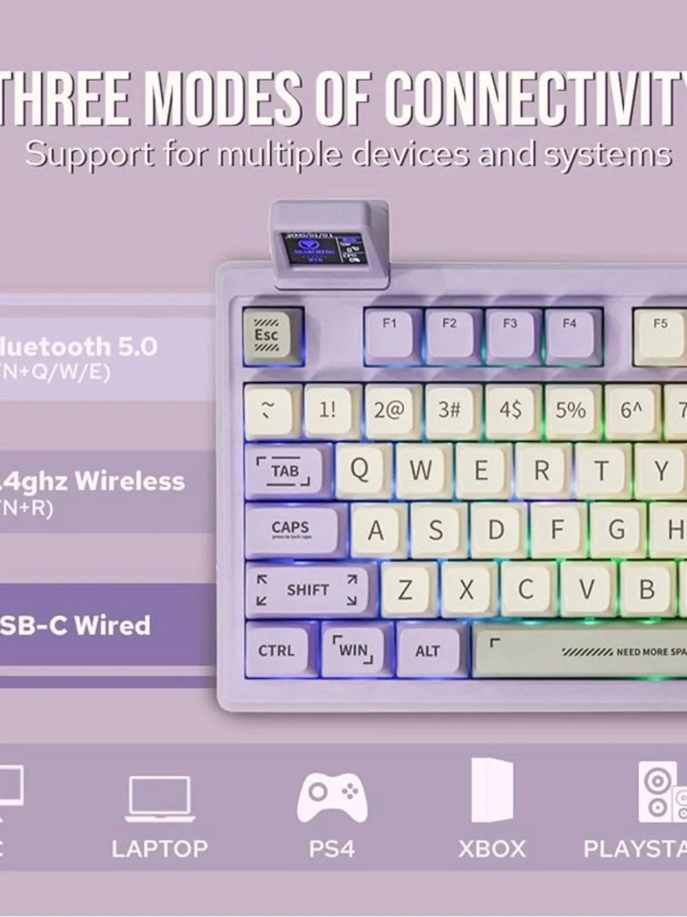 EPOMAKER Wireless Gaming Keyboard - Lavender & Cream